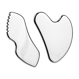 lasuroa 2pcs Gua Sha Facial Tool, Stainless Steel Gua Sha Tool for Face Lip & Heart Shape Face Massager Physical Accessory for Back Arms Neck Shoulder Legs (2 Styles)