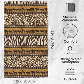 SAYOUZ Vintage African Wild Animals Leopard Zebra 2 Pack Hand Towels for Bathroom, Highly Absorbent Soft Hanging Kitchen Dish Towel Spa Gym Towels for Home Decor & Gift Idea,14"X28"