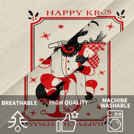 ADTASU Happy Krampus 18x18 Pillow Covers Set of 2, Linen Throw Pillow Covers, Decorative Soft Outdoor Farmhouse Couch Throw Pillows for Bedroom Living Room Sofa Decor