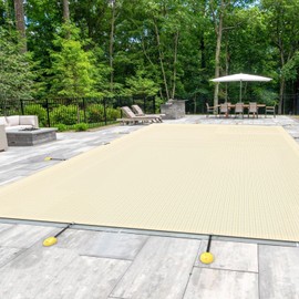E&K 14'x20' Pool Cover for Inground Pools, Rectangle Winter Pool Cover for Backyard Yard Swimming Pool with Hardware Kit, Beige