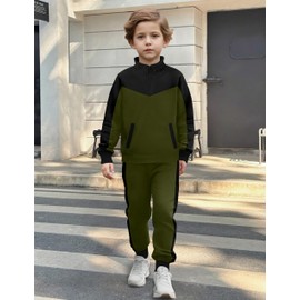BAVADER Boys Clothes Size 8 Kids Clothes Boys Size 7-8 Solid Color Block Size 8 Boy Clothing Set Long Sleeve Half-Zip Sweatshirt Athletic Sweatpant 2 piece Outfits with Pocket Fall Winter Spring Green