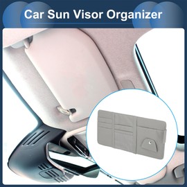 INFINAUTO Car Sun Visor Organizer, Auto Visor Storage Pouch W/O Zipper W/Elastic Slot with Sunglasses Holder for Cards License Pen Organizer PU Leather Grey