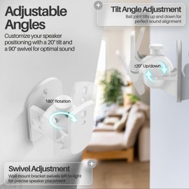 TNP Universal Speaker Wall Mount, Speaker Brackets, Satellite Boxes Set, Tilting Swivelling Wall Mount for Audio Wall Speakers, Home Cinema, up to 5 kg, White (1 Pair)