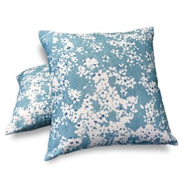 Aiking Set of 2 Printed 18 x 18 inch Decorative Throw Pillow Covers, Blooms Aqua
