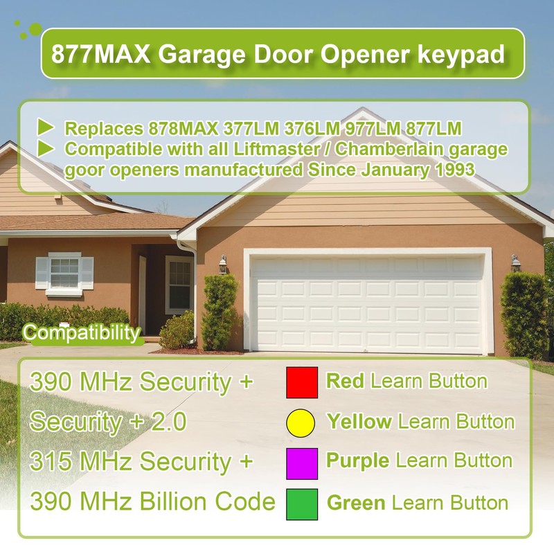 877MAX Keypad with 2 Pack 893MAX Remote, Fit for Liftmaster/Chamberlain