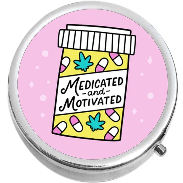 Medicated and Motivated Medicine Vitamin Pill Box - Portable Pillbox case fits in Purse or Pocket