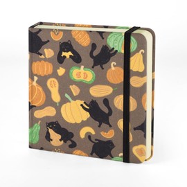 Small Square 5x5" 80gsm Mini Notebooks Blank Pages Sketchbooks Travel Journal Pocket Hardcover Paint Writing Notebook Blank Diary Memo Planner Sketchbook Fabric Cover, Pumpkin Cat