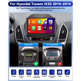 CAMECHO 8 Core 4+64G Android 13 Car Stereo for Hyundai Tucson IX35 2010-2015, with Wireless Carplay Android Auto, 10.1" IPS Car Touchscreen, with Bluetooth 32EQ DSP GPS/WiFi SWC + AHD Backup Camera