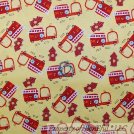 Riley Blake Designs BonEful Fabric FQ Cotton Quilt Yellow Red Fire Truck Baby Boy Ladder Hydrant B&W