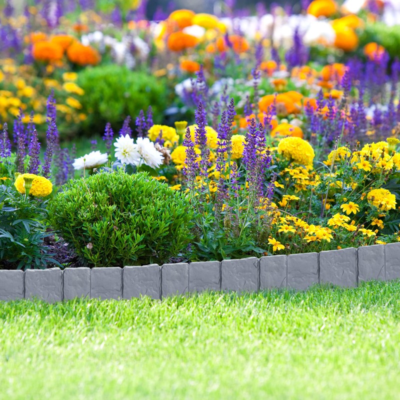 Relaxdays 10-Piece Border for Flower Beds, Stone Look, H x
