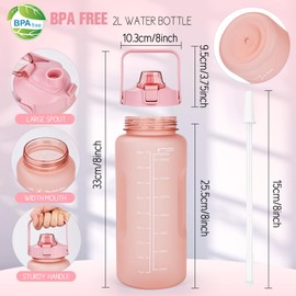 Water Bottle 2L BPA Free Sport Drinks Jug with Time Marking & Lock Cover, Leak Proof 2 Liters Water Bottle with Portable Handle, Purple Water Canteen Bottle