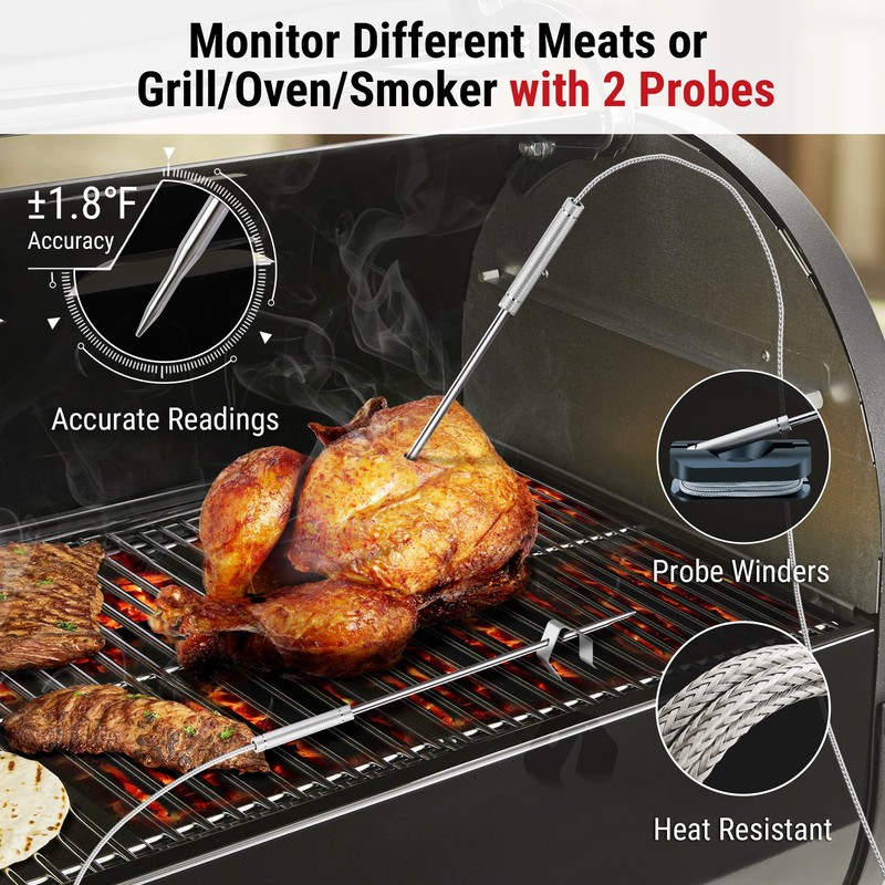 ThermoPro TP910 650FT Bluetooth Meat Thermometer for Smokers, Rechargeable Wireless