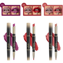 Double Head Matte Lip Liner & Lipstick Set Long Lasting Waterproof Smudge Proof labial Moisturizing Lip Liner Makeup For Women.（3Pcs）