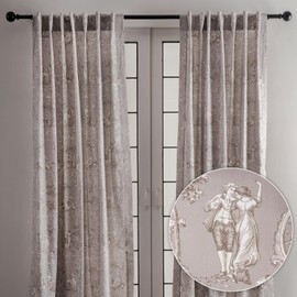 Maison d' Hermine Curtains for Living Room 100% Cotton 84 inch Length Two Panels Light Filtering Toile Curtains for Bedroom Windows with Rod and Loop Pockets Drapes (Joli Jouy Beige, 50" W x 84" L)