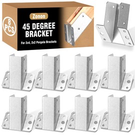 Zonon 8 Pcs 45 Degree Bracket 2x4, 2x2 Pergola Brackets 45 Degree Angle Bracket Pergola Brackets for Reinforcing Pergolas and Gazebos Hot Dip Aluminum Zinc