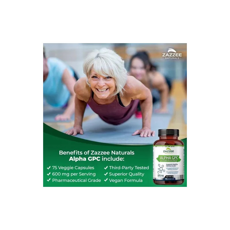Zazzee Alpha Gpc Choline 600mg Función Cerebral 75 Cápsulas Sabor