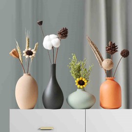 AIVAR Pottery Flower Base Vase Single Vase Nordic Stylish Set of 3 Japanese-Style Vase Simple Small Flower Base Set Interior Artificial Flower Hydroponics Vase Present Gift (Set 2: Brown + Black +