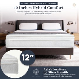 Aylas Furniture Full Size Mattress - 12 Inch Hybrid Mattress Full Size with High Density & Comfort Cold Foam with Continuous Coil Bonnell Springs - Eco-Friendly, Breathable Full Mattress Medium Firm