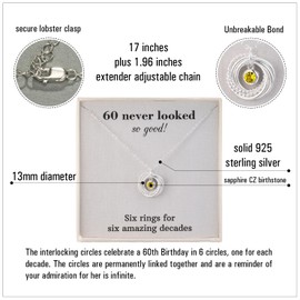 RareLove 60th Birthday Gifts For Women Jewellery,925 Sterling Silver 6 Rings Sapphire Birthstone Necklace,60 Birthday Gifts for Mum Best Friends,Six Rings for Six Decades (Topaz Golden)