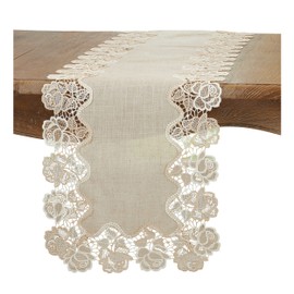 Occasion Gallery Natural 80% Polyester - 20% Linen Lace Rose Border Table Runner, 16" X 120"