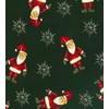 Christmas Fabric - Cute Santa & Snowflake on Green -