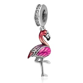 Original 100% 925 Sterling Silver Charm Bead Love Animal Charm family Birthday fit Pandoras Bracelets DIY Charms (Flamingo Charms)