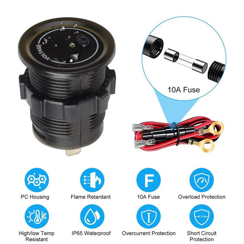 Linkstyle Battery Voltage Meter, Waterproof Voltmeter Gauge 12V, DC Volt