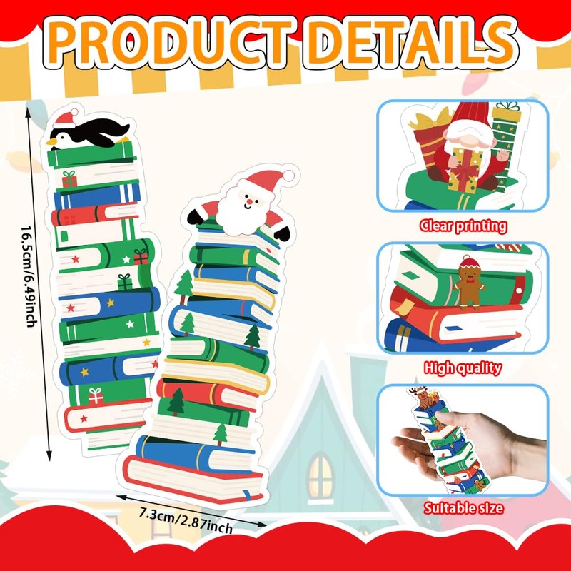 BAISDY 120Pcs Christmas Book Tracker Bookmark Bulk, Bookshelf Design Paper