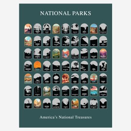 HYPERI 63 United States National Park Scratch Off Map, 12x16" National Parks Map Tracker, US National Park Checklist Poster, Hiking Gifts, National Parks Gifts, National Park Decor, Travel Map