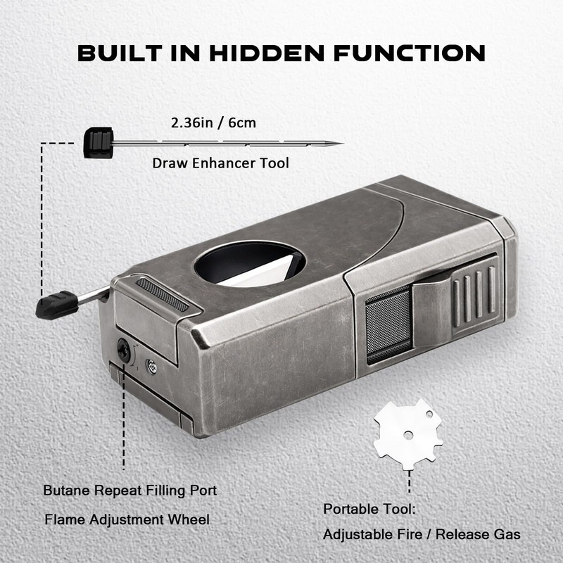 VloEssic 6-in-1 Triple Jet Butane Torch Lighter Built-in V &