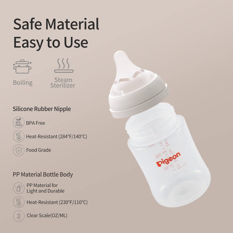 Pigeon PP Nursing Bottle Wide Neck, Anti-Colic, Streamlined Body, Natural
