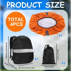 2 Pack Waterproof Backpack Rain Cover 100% Waterproof Tear Resistant with Reflective Tape for 40-50L Backpacks, Black and Orange