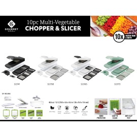 Gourmet Kitchen 10-Piece Vegetable Chopper, Spiralizer, Slicer – Multi-Functional Chopper & Slicer with 5 Blades, Food Storage Container and Hand Guard – Ideal for Vegetables, Fruits & More - Green