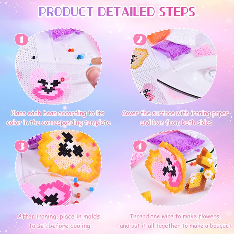 SPERMUOY Bügelperlen Set 5mm,Bügelperlen Blumenstrauß mit Platten Steckperlen groß Komplette