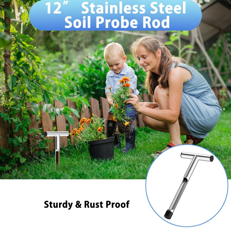 ForoGore 12 Inch Stainless Steel Soil Sampler Probe, T-Style Handle
