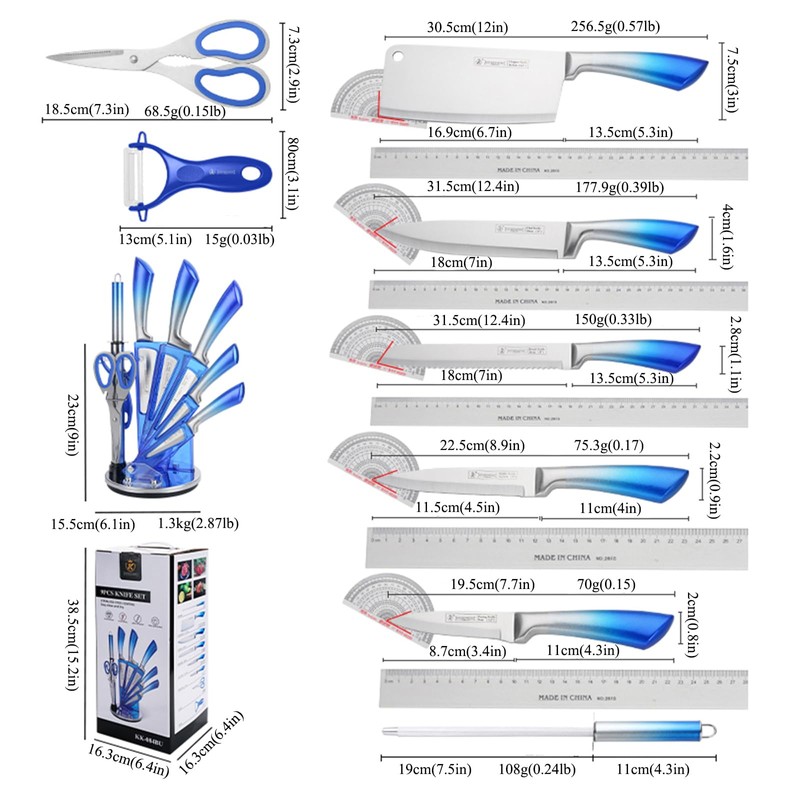 Knife Set, 9-Piece Kitchen Knife Set with Sharpener,Scissors, Dishwasher Safe
