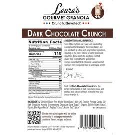 Dark Chocolate Crunch Granola - Laura's Gourmet Granola - All Natural, Gluten Free, Soy Free, Vegan, Organic Agave, Bittersweet Chocolate, Nut Free - Chef Created - Cacao Chips - 8 OZ - 3 Pack