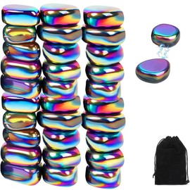 XFSRG Pack of 30 Magnetic Game, Magnetic Chess Game, Colourful Hematite Magnets, Irregular Stones, Stress Relief Magnet with Carry Bag, Fluorescent Green Rope for Family Reunions, Camping, Office