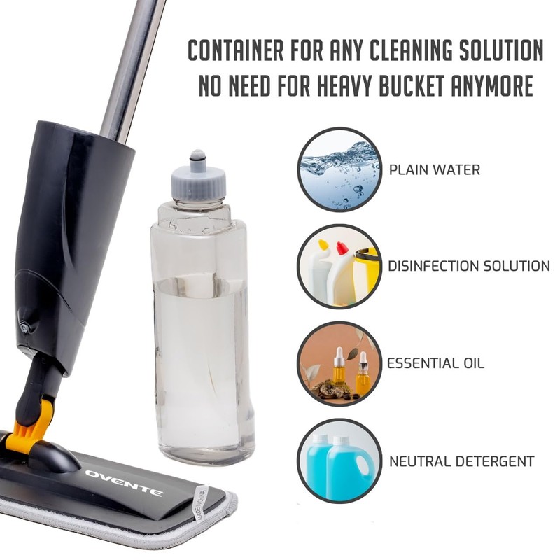 OVENTE Microfiber Spray Mop for Floor Cleaning with Refillable Bottle,