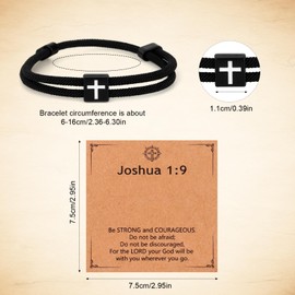 Mikovivi Black Cross Bracelet for Men, Adjustable Braided Rope Cross Bracelet 1:9 Religious Bible Verse Joshua Braided Rope for Men Christian Gifts
