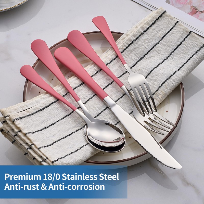 Moxinox 20-Piece pink Silverware Set, 18/0 Stainless Steel pink Handle