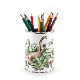 Pen Cup Dinosaur with 12 Triangular Colouring Pencils, Children's Pen Holder, Desk Organiser, Boy