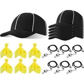 BBTO Referee Costume Accessories Referee Hat and Whistle Penalty Flag Hats for Men Women Football(6 Sets)
