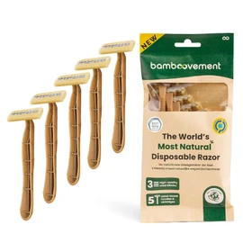 THE BAMBOOVEMENT 99% Plastic-free Sustainable Disposable Razor Men, 3 Premium Blades for a Quick and Gentle Shave, Environmentally Friendly Wet Razor Men, Unisex Set with 5 Razors