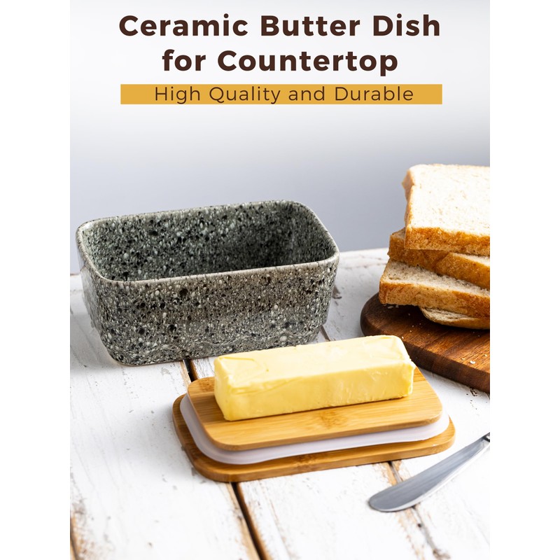YHOJOY Ceramic Butter Dish with Lid, Covered Butter Dish for