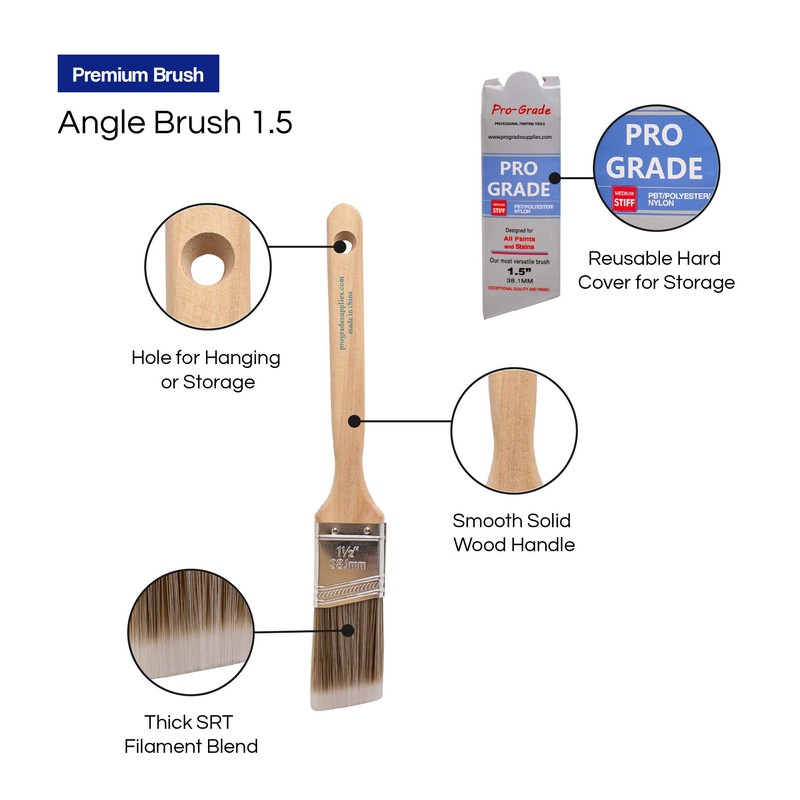 Pro Grade - Paint Brushes - 6 Pack Variety Angle