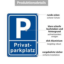 PrivatParkplatz Signs, Parking Prohibited Sign, 30 x 20 cm, Durable Aluminium with UV Protection, Weatherproof Parking Prohibited Sign
