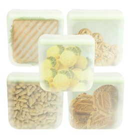 purifyou Set of 5 Reusable Silicone Storage Snack Bags 6oz / 16oz / 32oz / 64oz Self-Seal Food Storage Container for Fruits, Vegetables, Sandwiches, Dishwasher Safe & Leak-free (LimeCream, 16oz)