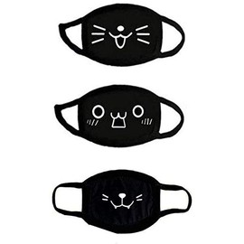 GIGGSKZE Cute Cat Party Kawaii Masks Anime Kaomoji Face Mask for Men Women Washable and Reusable,Pack of 3