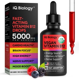 Vegan Vitamin B12 - Vit B 12 Liquid Drops Sublingual 5000mcg - USDA Organic Methyl B-12 for Men and Women - Methylcobalamin Energy Supplement for Immunity, Metabolism & Health Support - Made in USA